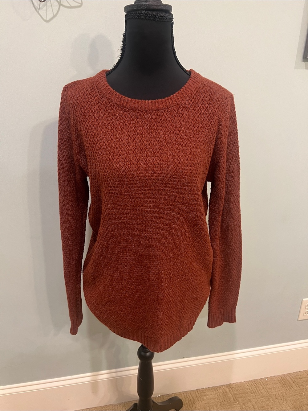 Pink Clover Textured Crewneck Sweater in Rust